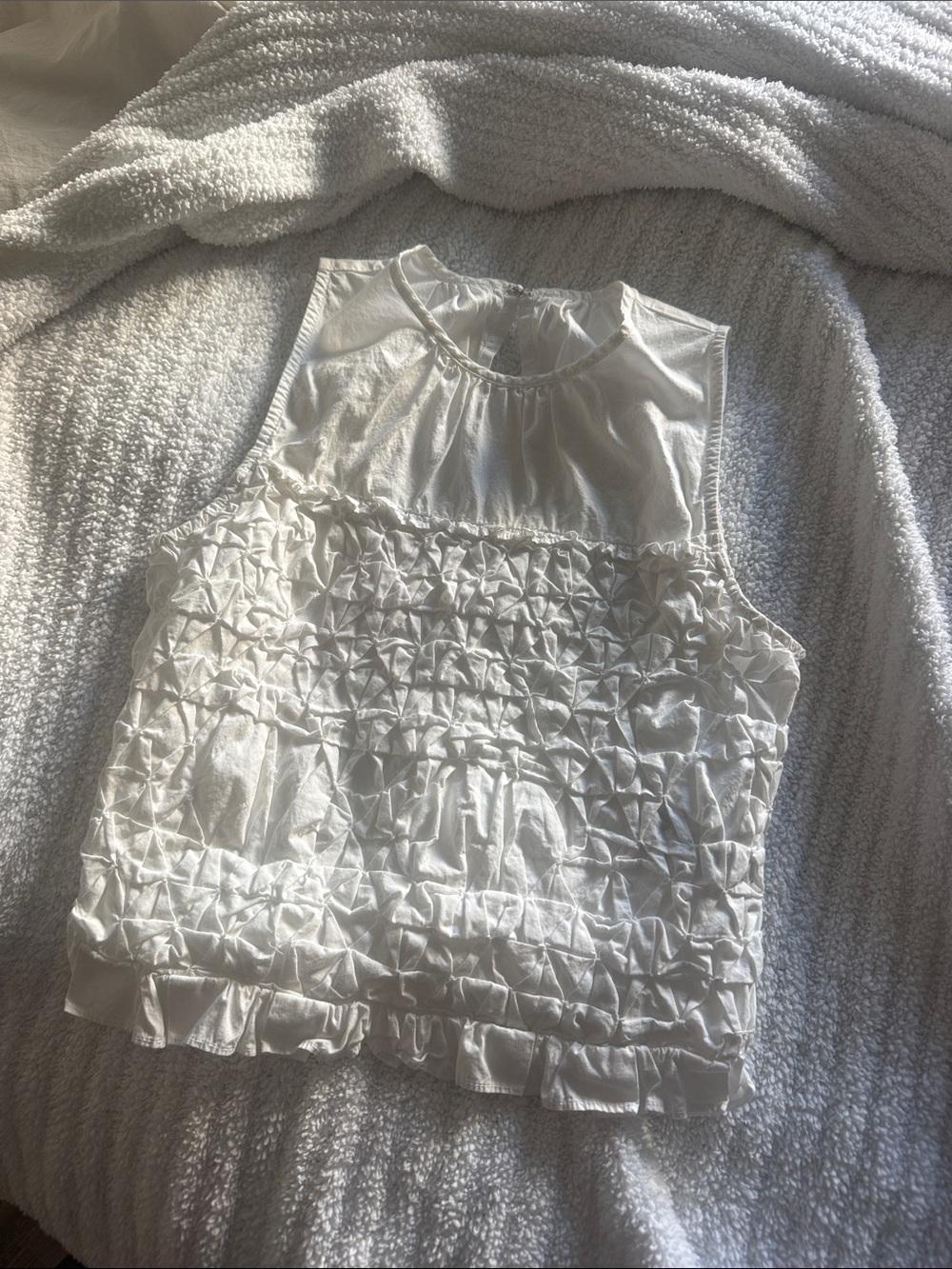 Ramy Brook White Ruffled Textured Sleeveless Top